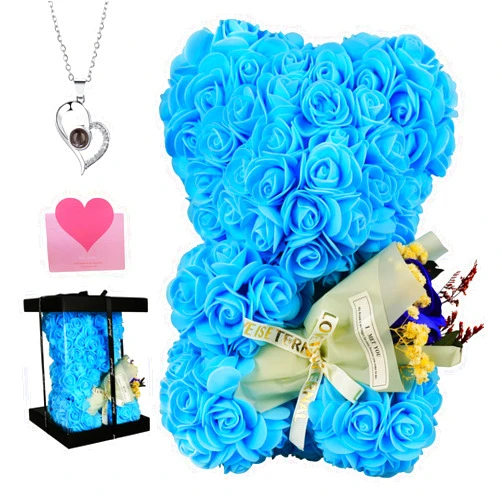 K KYMAKE Rose Bear Valentines Gifts for Women, Handmade Rose Teddy Bear, Valentine Rose Bear Gifts for Her, Forever Preserving Roses, Mothers Day, Wedding and Anniversary, Bridal, Birthday Women's Gifts