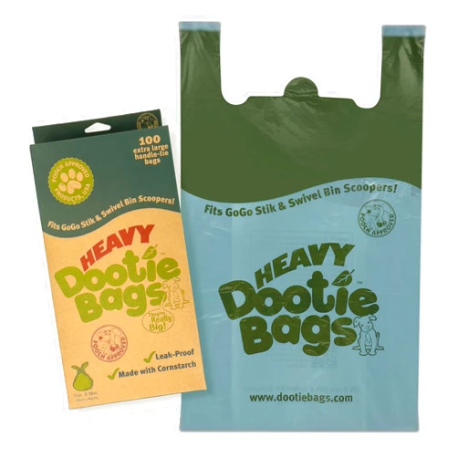 GoGo Stik HEAVY Dootie Bags with EZ Tie Handles. Clean and Convenient for Pet Dog Poop, Cat Litter. Multi-Use. Great for Swivel Bin and Gogo Stik Scoopers. Made with Cornstarch. Strong, Leakproof and Very Large
