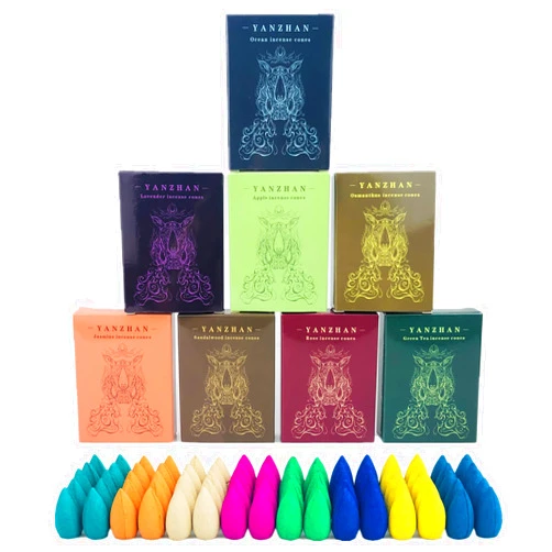 YANZHAN 80 Pcs Backflow Incense Cones 8 Mixed Natural Scents Sandalwood Rose Green Tea Lavender Osmanthus Jasmine Ocean Apple (Incense Cones)