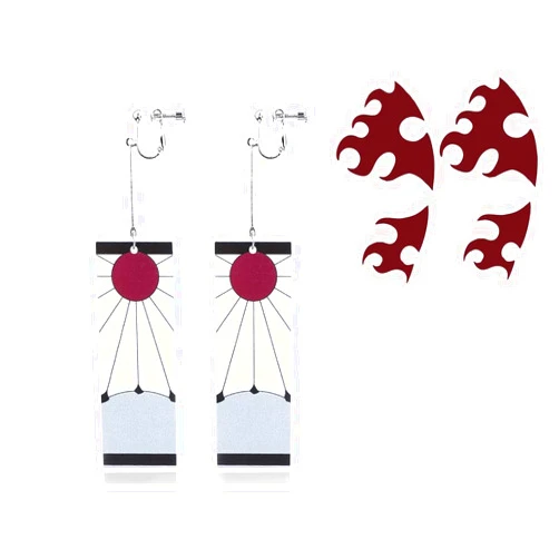 Ealipoi Kamado Tanjirou Tatto Anime Demon Cosplay Earrings with Tatto 2PCS