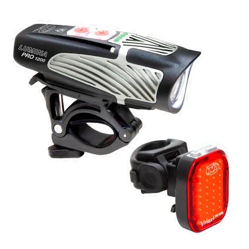 NiteRider Lumina Pro 1200 and Vmax+ 150 Bike Light Set Combo USB Rechargeable Bicycle Headlight LED Front Light Water Resistant Mountain Road City Commuting Cycling Safety Flash Black/Red