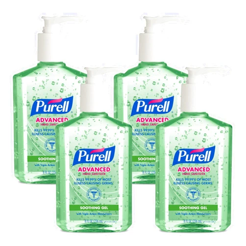 Purell - 9674-04-ECIN PURELL Advanced Hand Sanitizer Soothing Gel, Fresh Scent, with Aloe and Vitamin E - 8 fl oz Pump Bottle (Pack of 4) - 9674-06-EC
