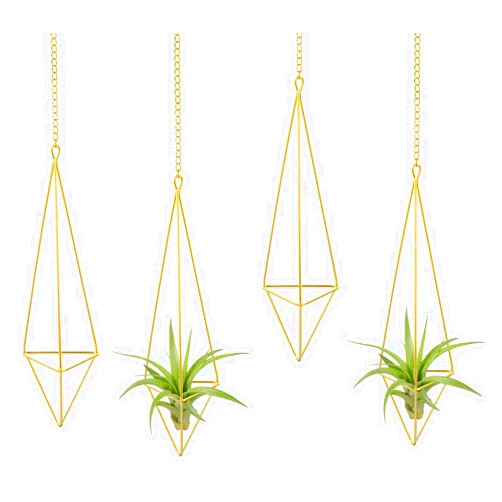 Mkono 4 Pack Air Plant Holder Metal Himmeli Decor Modern Geometric Planter,Hanging Airplants Rack for Home for Plant Lovers,Gold