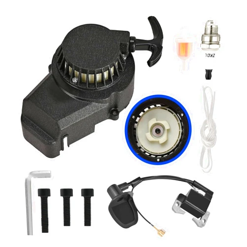 YDRANT Alloy Easy Pull Recoil Start Starter Ignition Coil for 2 Stroke Engine 47cc 49cc 50cc SYX Taotao Coolster SSR MotoTec Chinese Mini ATV Quad 4 Wheeler Go Kart Pit Dirt Pocket Bike Motor Black