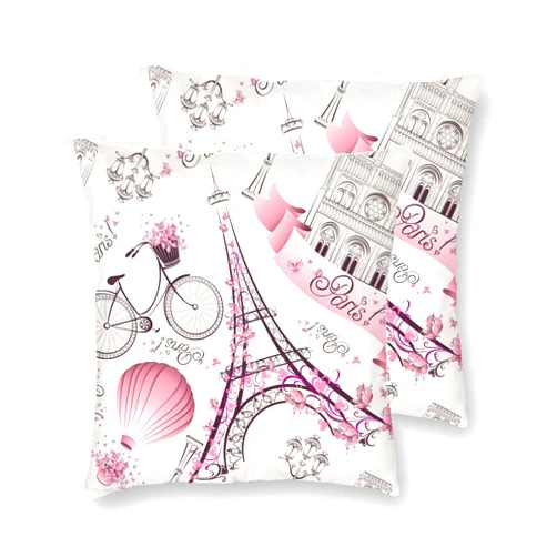 Duduho Throw Pillow Covers Set of 2 Eiffel Tower with Bike and Butterfly Decorative Pillowcase Travel in Paris Theme Throw Cushion Case for Bedroom, Living Room, Sofa, Couch and Bed, 22 X 22 Inch