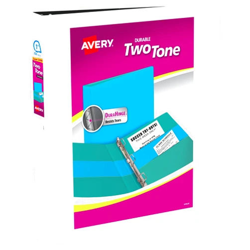 Avery Two-Tone Durable View 3 Ring Binder, 1 Inch Slant Rings, White/Black Binder (17286)