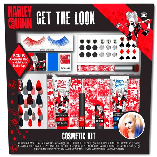 DC Comics Get the Look Cosmetic Set Harley Quinn, 37 pieces Costume Makeup Harlequin Halloween (Harley Quinn)