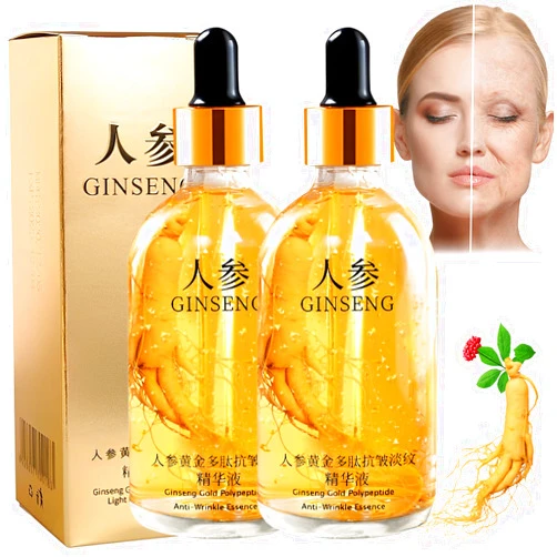 Rednow Ginseng Serum,Ginseng Polypeptide Anti-Ageing Essence Oil,Ginseng Gold Polypeptide Anti-Wrinkle Essence,One Ginseng Per Bottle for Tightening Sagging Skin Reduce Fine Lines (2PCS)