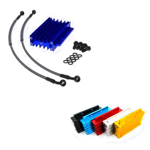 SEMOLTO CNC Engine Oil Cooler Kit, Aluminum Alloy Oil Cooler Cooling Radiator Hose Bolt Kit for Monkey Pit Dirt Bike 110cc 125cc 140cc 150cc(BLUE)