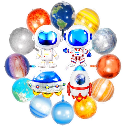 PartyGarden 16 Pieces Galaxy Space Balloons - Large Outer Space Themed Balloon Rocket Spaceship Astronaut Galaxy Planet Inflatable Balloons for Kids Space Birthday Party Supplies Baby Shower Decorations