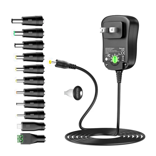 Basicvolt Universal AC/DC Adapter Multi-Voltage Regulated Switching Power Supply with 11 Selectable DC Plugs for 3V 4.5V 5V 6V 7.5V 9V 12V Household Electronics 2.0A 24Watt Max
