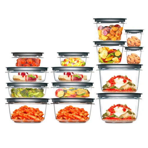 Rubbermaid 28-Piece Clear/Grey Food Storage Containers, Premium Snap Bases, and Various Size Lids, Perfect for Meal Prep, Leftovers, and Dishwasher Safe