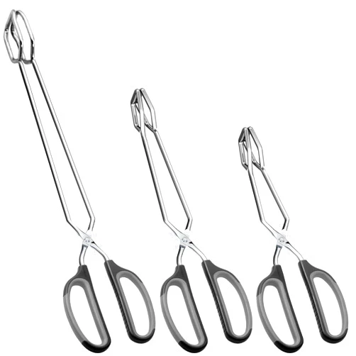 HINMAY Stainless Steel Scissor Tongs Cooking Tongs Set, Set of 3 (Black Handle, 10