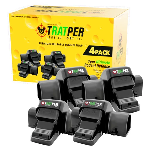 TRATPER Rat and Chipmunk Traps. Prevents Accidental Triggering with Dual Tunneled Design. Covered Snap Traps for Humane Kill, Reusable, Pest Control for Rats, Indoor & Outdoor Use. 4 Pack