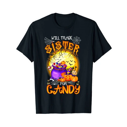 Halloween Family Matching Gift Costume Will Trade Sister for Candy Funny Matching Halloween Brother T-Shirt