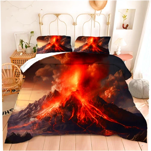 Motorax Volcano in Exploding Comforter Full Kids Fire Mountain Bedding Set for Kids Boys Girls Lightweight Soft Nature Comforter All Season Decor Bedding Quilt
