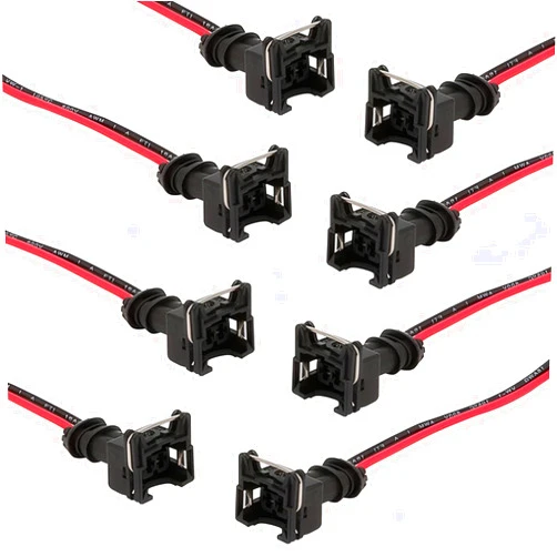 Nowkont 8 PCS Automobile Fuel Injector Connector, Standard Specification Injector Socket with Extended Pigtail Wiring Harness, Waterproof Shell + Copper Core Plug, Universal for Cars (Black)
