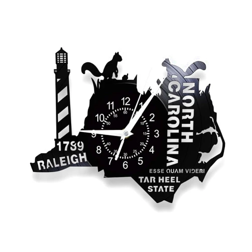 TIMEGLOW The Tar Heel State North Carolina Wall Clock, 12 Inch USA State Clock Battery Operated, Silent Quartz Non Ticking Modern Decorative Vinyl Record Wall Clock Watch Gifts for The Homesick