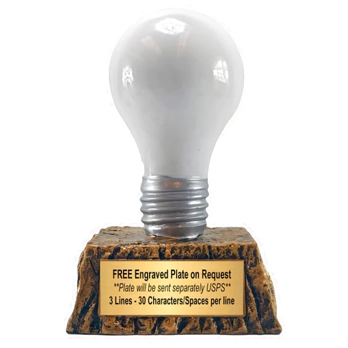 Decade Awards Light Bulb Trophy - Great Idea Award - Luminous Recognition Tribute for Creativity, Innovation or Bright Achievements - Custom Engraved Plate on Request (6 Inch)