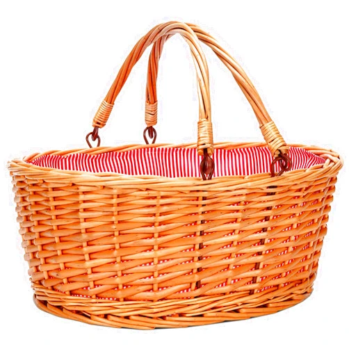 TwentyNext Wicker Picnic Basket with Double Folding Handles, Natural Large Willow Hamper Empty Basket Cheap Easter Eggs Candy Storage Wine Basket for Toy, Flower, Wedding（Red 16inch）