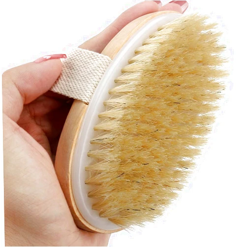 TEMEAYE Dry Brushing Body Brush, Body Skin Exfoliator Scrubber, for Skin Dry Brushing Massage, Lymphatic Drainage & Blood Circulation Improvement, Medium Strength (Boar Bristle and Wooden Handle)