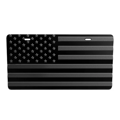 DUDSOEHO American Black Front Flag License Plate, Aluminum 3D Metal Embossed License Plate, Decorative American Flag License Plate for Men/Women/Boy/Girls Car, Black
