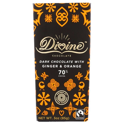 Divine Chocolate Chocolate bar Dark Ginger Orange, 3 Oz