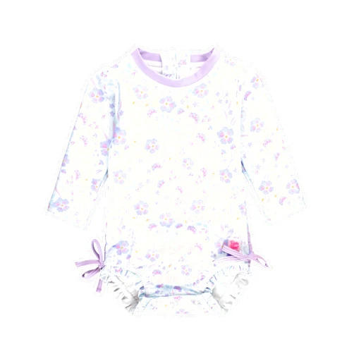 RuffleButts® Girls UPF 50+ Sun Protection Long Sleeve One Piece Swimsuit with Zipper