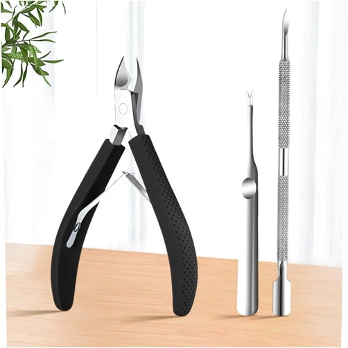 Black+Pusher 1Set Cuticle Trimmer Nipper & Cutter with Silicone Handle with Cuticle Pusher, Stainless Steel Remover Tool for Nail Care, Manicure Pedicure Essentials