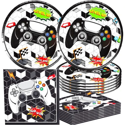 Frerand 40Pcs Video Game Party Supplies include 20 plates, 20 napkins for the Space Them Birthday party decoration…
