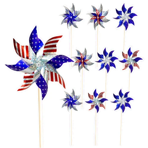 HOOSUN 4th of July Decorations Reflective Pinwheels,10 Pack Patriotic Decor Red White and Blue Windmills, Wind Spinners for Yard and Garden,Independence Day,Kids,Bird Scare Devices Outdoor