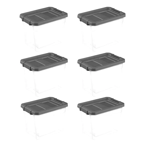 ODEENE For Sterilite 30 Qt Clear Plastic Stackable Storage Bin with Grey Latch Lid, 6 Pack