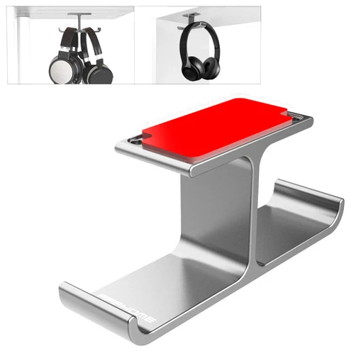 APPHOME Headphone Hanger Stand Under Desk Hook Aluminum Stick-On Adhesive Dual Headsets Holder Mount PC Gaming Accessories for All Headphones