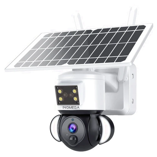 INQMEGA Solar Security Cameras Tuya Smart,3MP FHD WiFi 360° View 15000mAh Solar Powered Cameras for Home,PIR Motion Sensor Flood Light with Siren,Two-Way Audio,Color Night Vision,TUYA Smart Life