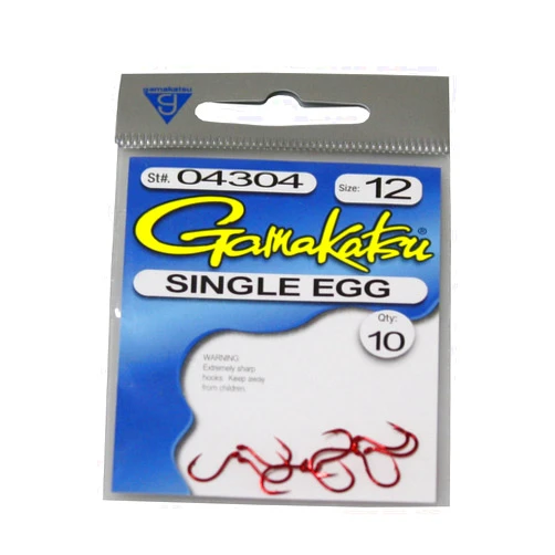 Gamakatsu 04307 Single Egg Loose Hooks (10 Pack), Size 6, Red