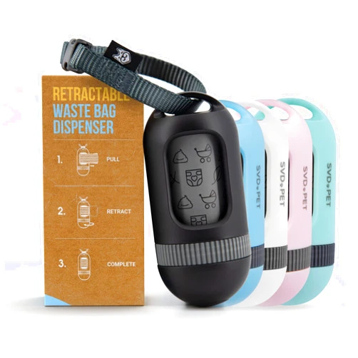 SVD.PET Dog Poop Bag Dispenser, Retractable Waste Bag Fits Any Leash, Compostable Waste/Poop Bag Holder, Dog Walking Accessory (Black)