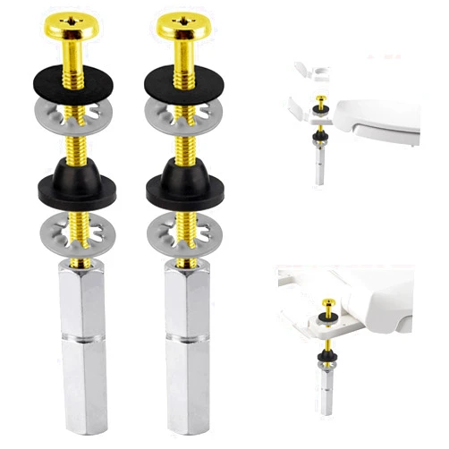 Hibbent 2 PCS Universal Toilet Seat Bolts Kit, Heavy Duty Solid Brass Toilet Bolts with Extra Long Stainless Steel Downlock Nuts Rubber Washers Gaskets, Easy to Install - Bathroom Toilet Repair Screw