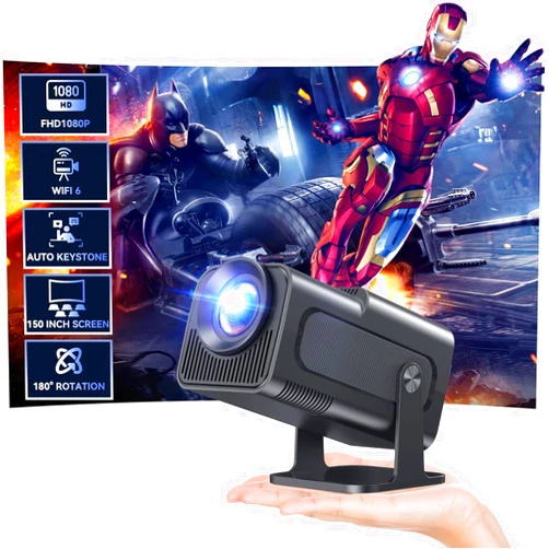 Polocsh Mini Projector, Natvie 1080P Smart Projector Built-in Android TV 11.0 with Wifi and Bluetooth, Auto Keystone 4K Supported 12000 Lumens,180 Degree Rotation Short Throw Projector