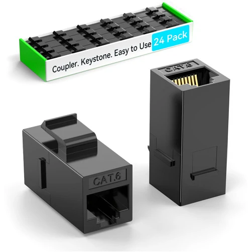 Sokqovt CAT6 RJ45 Keystone Coupler (24 Pack), Cat6 Keystone Jack Female to Female, Cat 6 Inline Keystone Jacks for Wall Plate & Patch Panel, RJ45 Ethernet Coupler Black