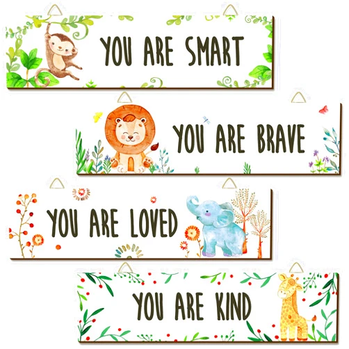 Chunful 4 Pieces Baby Nursery Decor Unframed Wall Art Bedroom Decor Motivational Inspirational Girls Room Adorable Wall Decoration with Inspirational Quotes for Boys Girls(Woodland Animal)