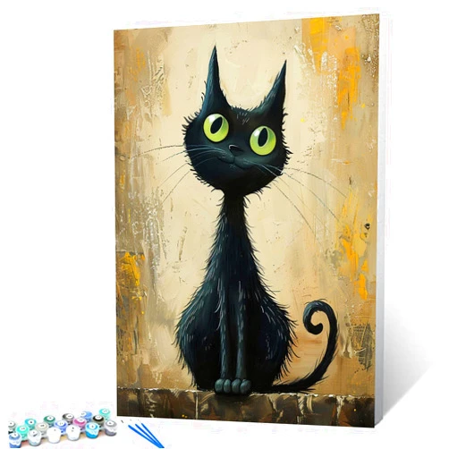 Tucocoo Black Cat Paint by Numbers Kits 16x20 inch Canvas, Abstract DIY Oil Painting for Adults with Brushes and Acrylic Pigment, Cute Animal Kitten Picture for Home Decor Gifts (Without Frame)