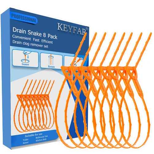 KeyFar 8 Pack 25inch Drain Snake Clog Remover, Drain Hair Remover, Sink Snake Drain Auger Cleaner Tool For Bath Tub, Toilet, Kitchen Sink, Sewer