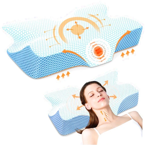 Anvo Cervical Neck Pillow for Neck and Shoulder Pain - Memory Foam Neck Pillows for Pain Relief Sleeping, Side Sleeper Pillow, Contour Orthopedic Firm Pillow for Back Stomach Sleeper - Blue