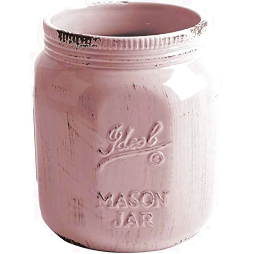 Palais Essentials Ceramic Utensil Crock Utensil Holder (Mason Jar Antique Blush Pink)