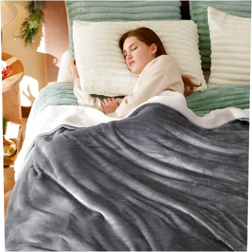 Bedsure Sherpa Fleece Blankets Queen Size for Bed - Thick and Warm Blanket for Winter, Soft Fuzzy Plush Queen Blanket for All Seasons, Grey, 90x90 Inches
