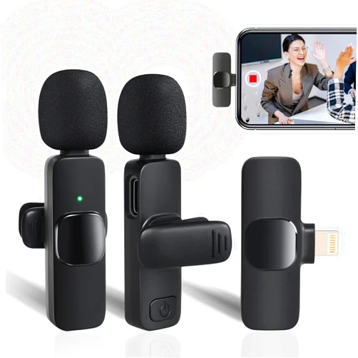 Powerfeng Wireless Lavalier Microphone iPhone Android: Wireless Mic for Vlogging & Interview - Lapel Clip Microphones for ipad & iPhone Video Recording - Mini Mics for YouTube Vlog (Black-IOS)