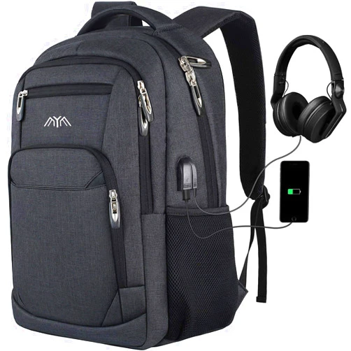 YAMTION School Backpack for Men Women Teen Boys,Bookbag Laptop Backpack with USB Port and Headphone Jack Water Resistant College SchoolBag for School Business Travel