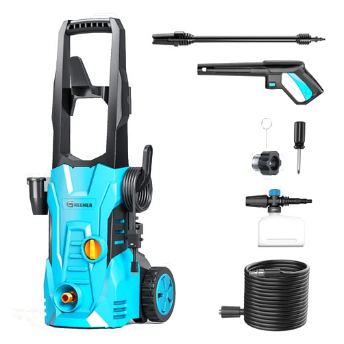 GREENER Electric Pressure Washer 3800 PSI High Pressure Washer with 16FT Power Cord and 50FT Outlet Hose, Adjustable Nozzle, 2.4GPM Power Washer with Soap Cannon for Car, Driveways, Patio Cleaning