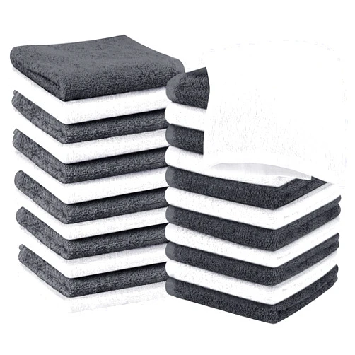 Utopia Towels 24 Pack Cotton Washcloths Set - 100% Ring Spun Cotton, Premium Quality Flannel Face Cloths, Highly Absorbent and Soft Feel Fingertip Towels (Grey, White)