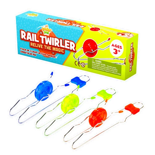 IPIDIPI TOYS Retro Magic Rail Twirler - 3 Pack - Light Up Magnetic Stocking Stuffers For Kids - Sensory Toy With Spinning Wheel and Flashing LEDs | Rail Twister Vintage Fidget Toy for Adults & Children | 3 Colors